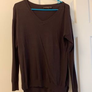 Brown V Neck Sweater with Suede Light Brown Elbow Patches